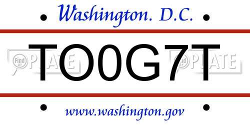 TO0G7T District Of Columbia License Plate