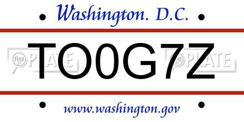 TO0G7Z District Of Columbia License Plate