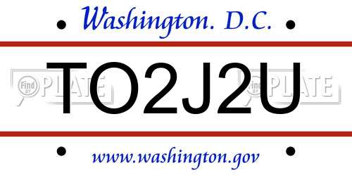 TO2J2U District Of Columbia License Plate