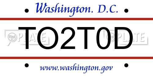 TO2T0D District Of Columbia License Plate