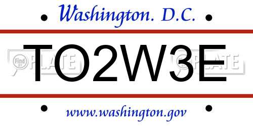 TO2W3E District Of Columbia License Plate