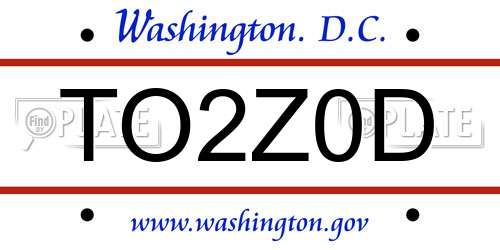 TO2Z0D District Of Columbia License Plate