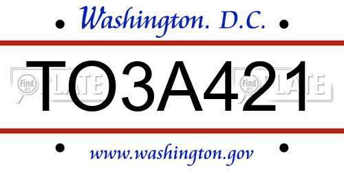 TO3A421 District Of Columbia License Plate