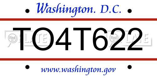 TO4T622 District Of Columbia License Plate