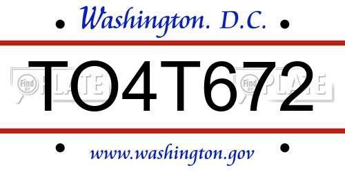 TO4T672 District Of Columbia License Plate
