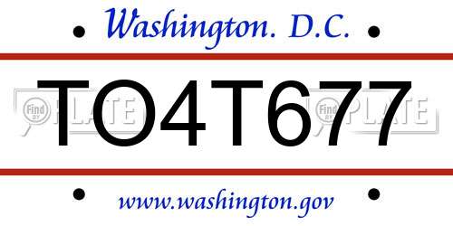 TO4T677 District Of Columbia License Plate