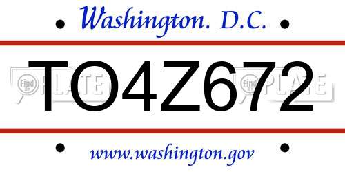 TO4Z672 District Of Columbia License Plate