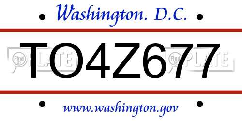 TO4Z677 District Of Columbia License Plate