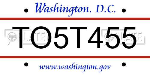 TO5T455 District Of Columbia License Plate