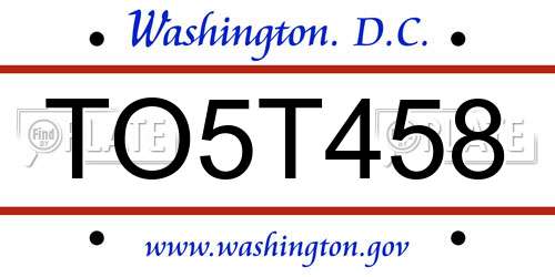 TO5T458 District Of Columbia License Plate