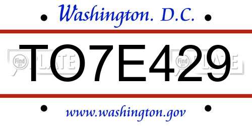 TO7E429 District Of Columbia License Plate