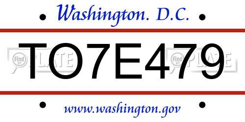 TO7E479 District Of Columbia License Plate
