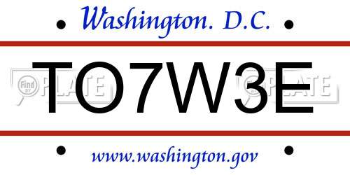 TO7W3E District Of Columbia License Plate