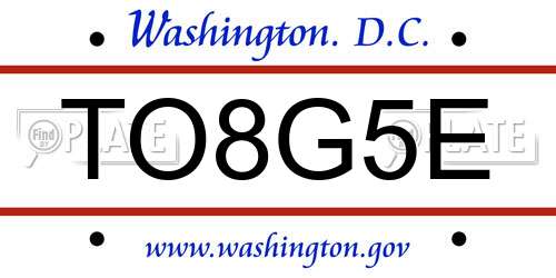 TO8G5E District Of Columbia License Plate