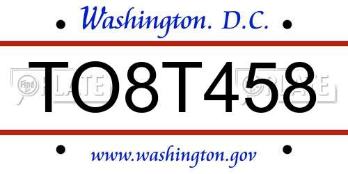 TO8T458 District Of Columbia License Plate