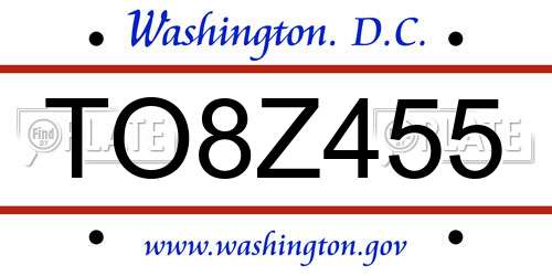 TO8Z455 District Of Columbia License Plate