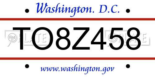TO8Z458 District Of Columbia License Plate