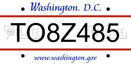 TO8Z485 District Of Columbia License Plate