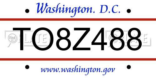 TO8Z488 District Of Columbia License Plate