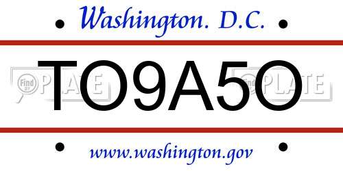 TO9A5O District Of Columbia License Plate