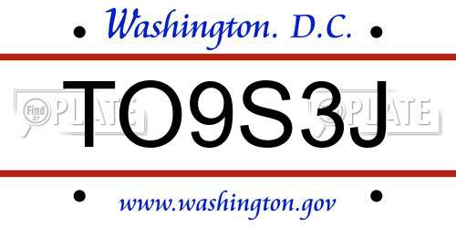TO9S3J District Of Columbia License Plate