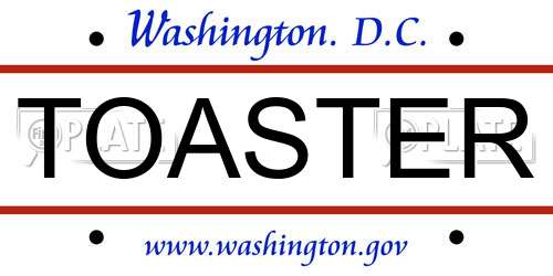 TOASTER District Of Columbia License Plate