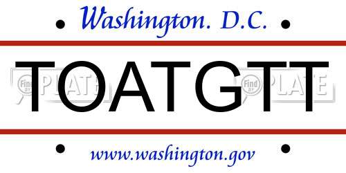 TOATGTT District Of Columbia License Plate