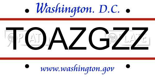 TOAZGZZ District Of Columbia License Plate