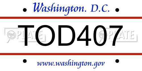 TOD407 District Of Columbia License Plate