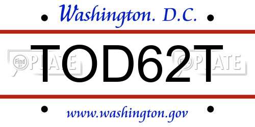 TOD62T District Of Columbia License Plate