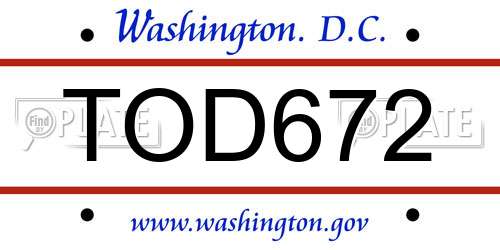 TOD672 District Of Columbia License Plate