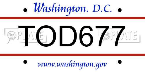TOD677 District Of Columbia License Plate