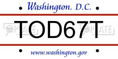 TOD67T District Of Columbia License Plate