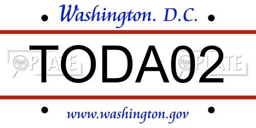TODA02 District Of Columbia License Plate
