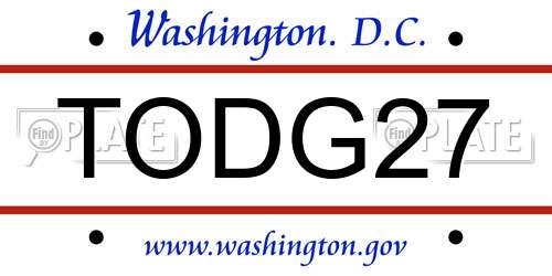 TODG27 District Of Columbia License Plate