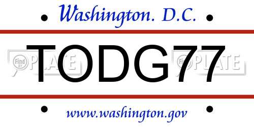 TODG77 District Of Columbia License Plate