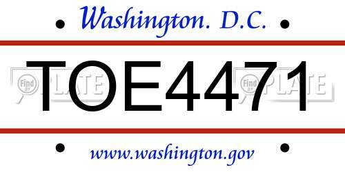 TOE4471 District Of Columbia License Plate