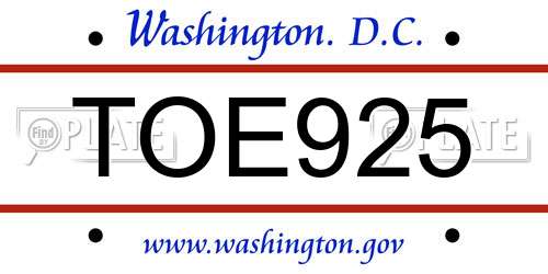 TOE925 District Of Columbia License Plate