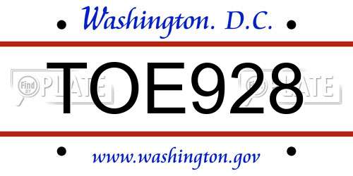 TOE928 District Of Columbia License Plate