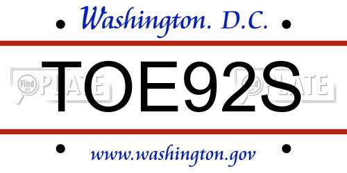 TOE92S District Of Columbia License Plate