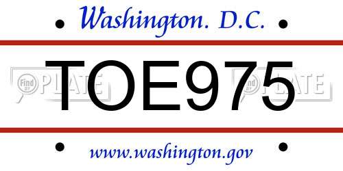 TOE975 District Of Columbia License Plate