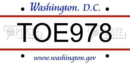 TOE978 District Of Columbia License Plate