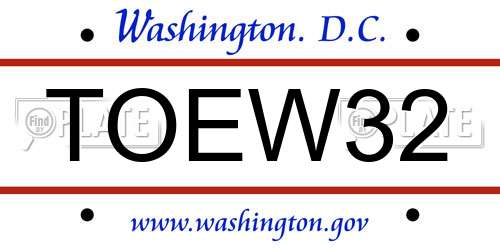 TOEW32 District Of Columbia License Plate