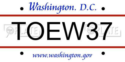TOEW37 District Of Columbia License Plate