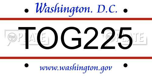 TOG225 District Of Columbia License Plate