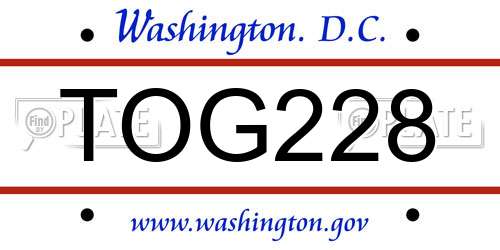 TOG228 District Of Columbia License Plate