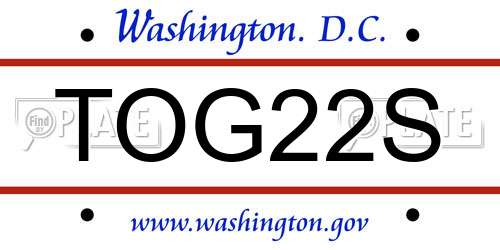 TOG22S District Of Columbia License Plate