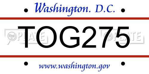 TOG275 District Of Columbia License Plate