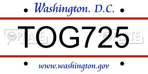 TOG725 District Of Columbia License Plate