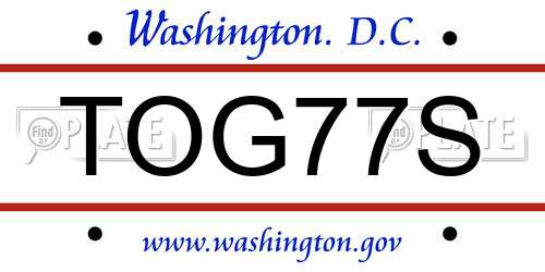 TOG77S District Of Columbia License Plate